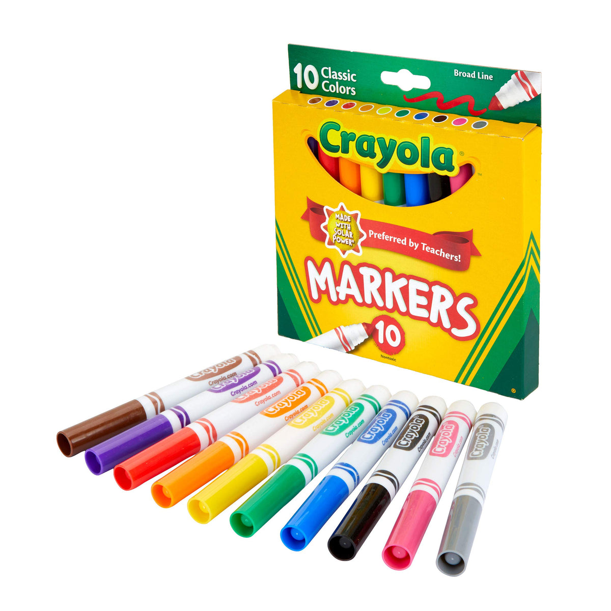 Individually boxed Crayola markers for easy distribution in classrooms