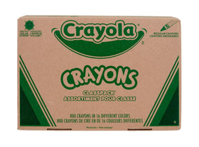 Crayola Classpack 800 crayons in 16 colors neatly organized for quick color selection.