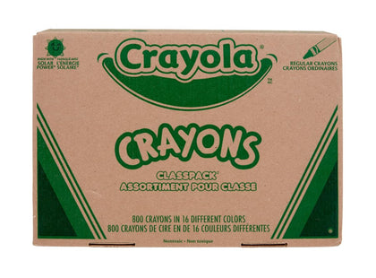 Crayola Classpack 800 crayons in 16 colors neatly organized for quick color selection.