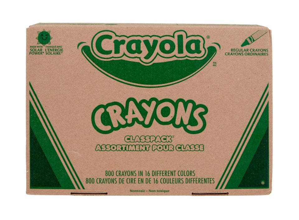 Crayola Classpack 800 crayons in 16 colors neatly organized for quick color selection.