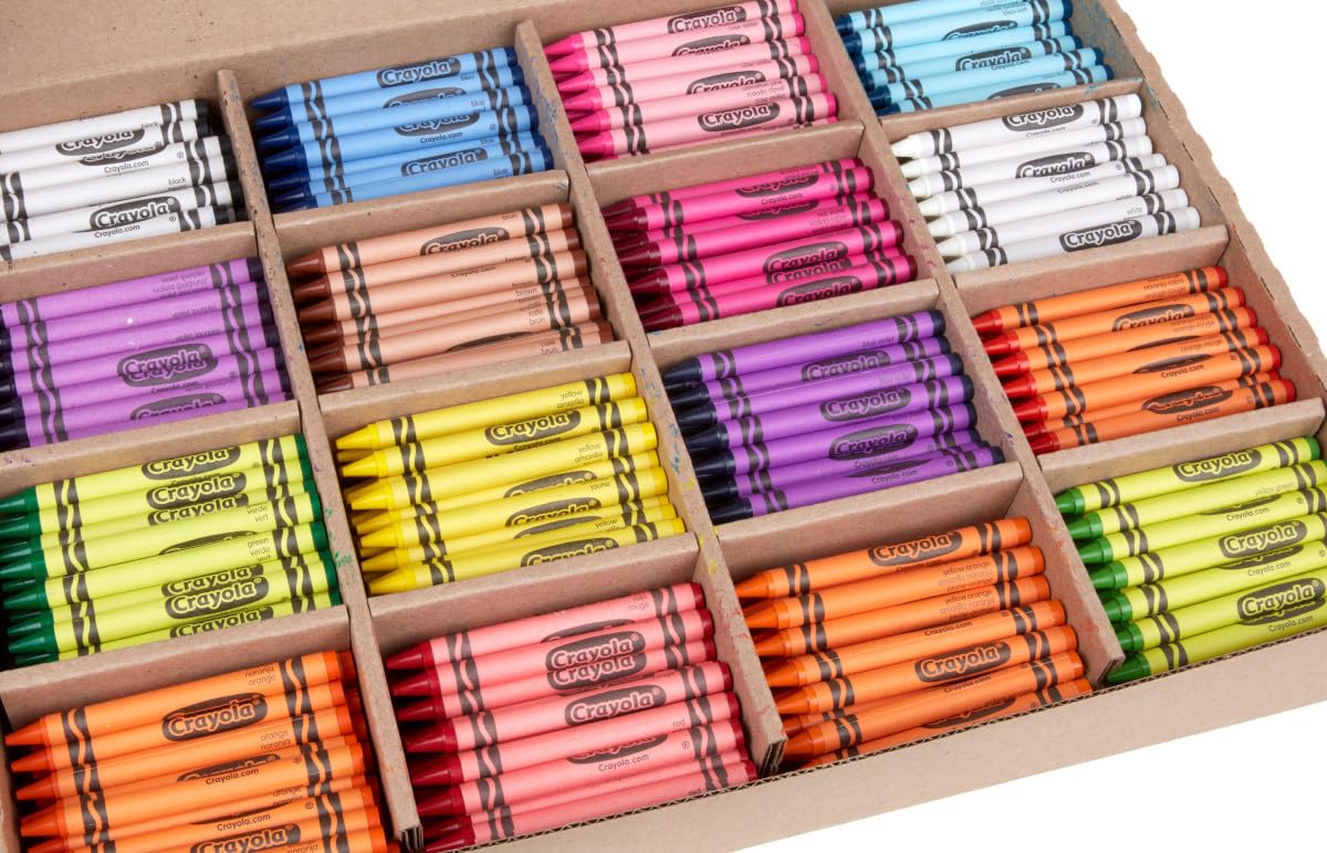 Crayola Classpack crayons sorted by color for easy access during lessons.