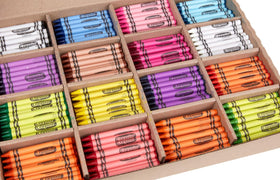 Crayola Classpack crayons sorted by color for easy access during lessons.