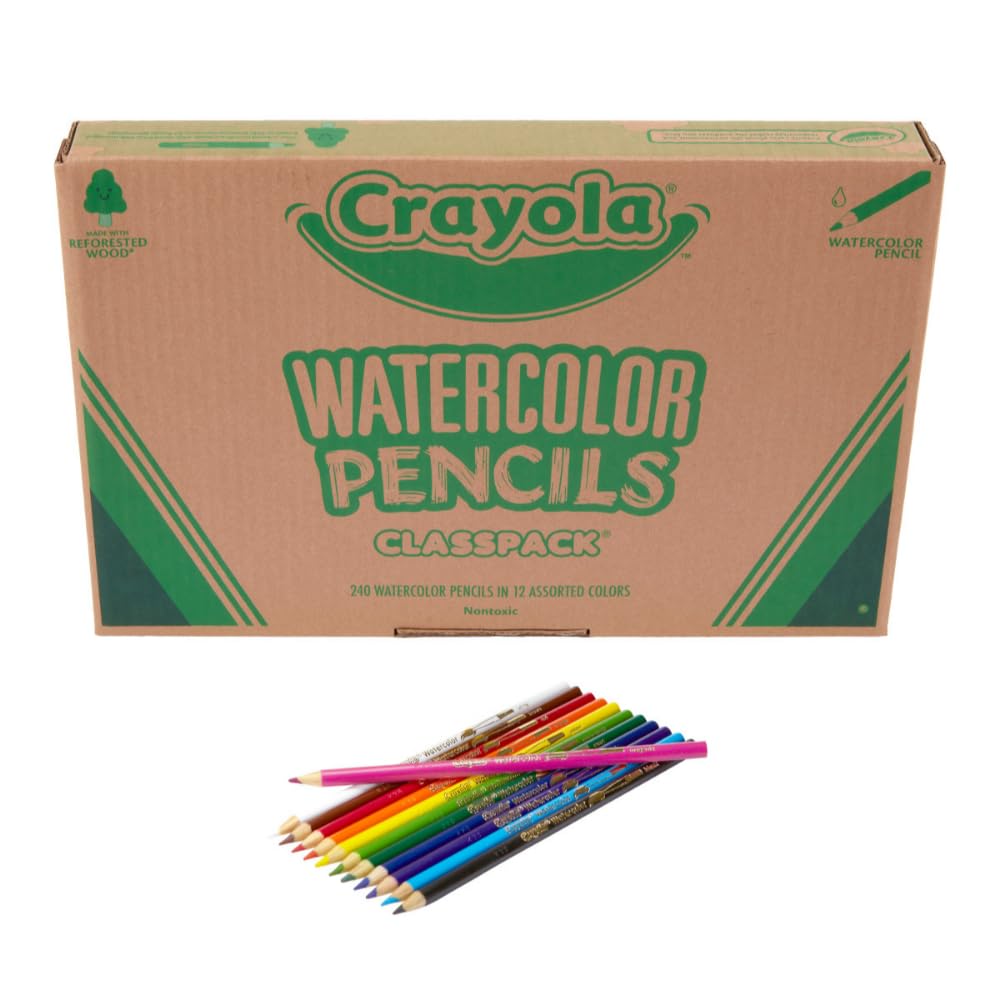 Crayola Classpack watercolor pencils full-color set for classroom use with versatile dry and wet techniques.