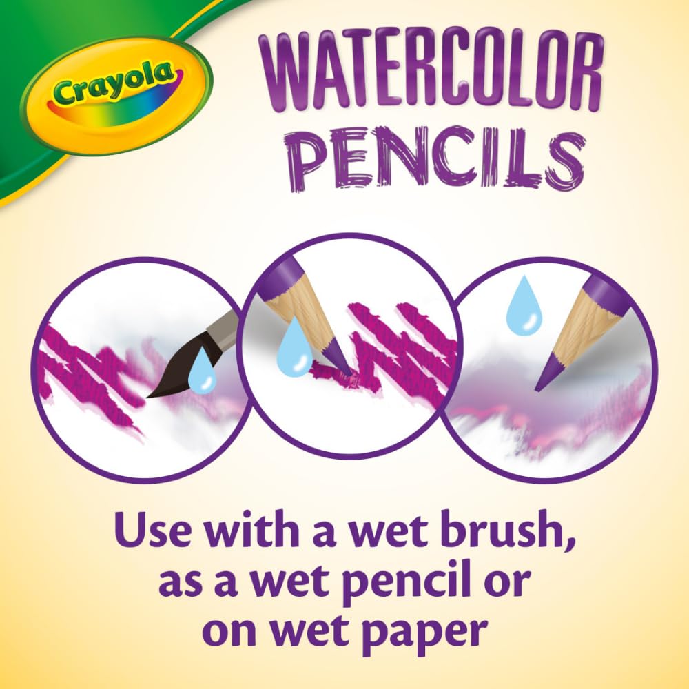 Crayola Classpack watercolor pencils presharpened with 3.3 mm lead for quick starts.