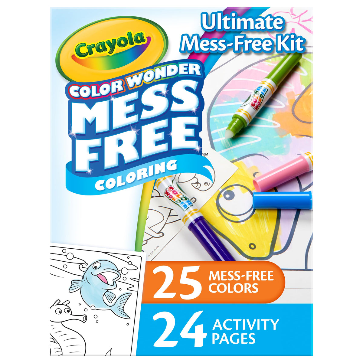 Crayola Color Wonder mess-free kit cover showing vibrant art possibilities.