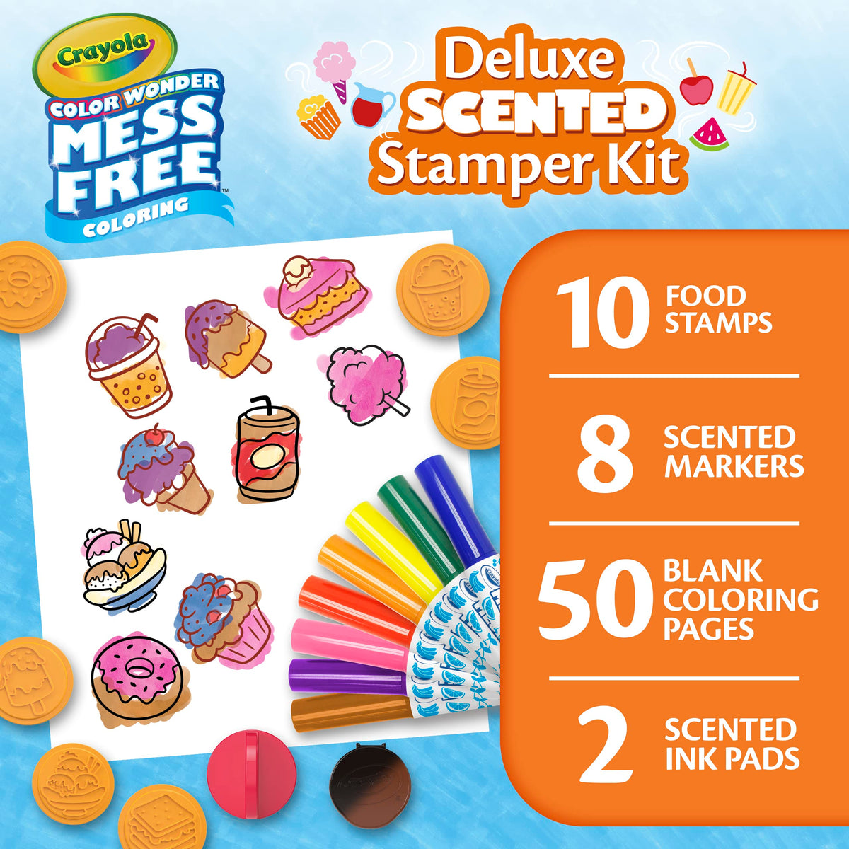 Crayola Color Wonder scented ink pads paired with stamps for safe stamping.
