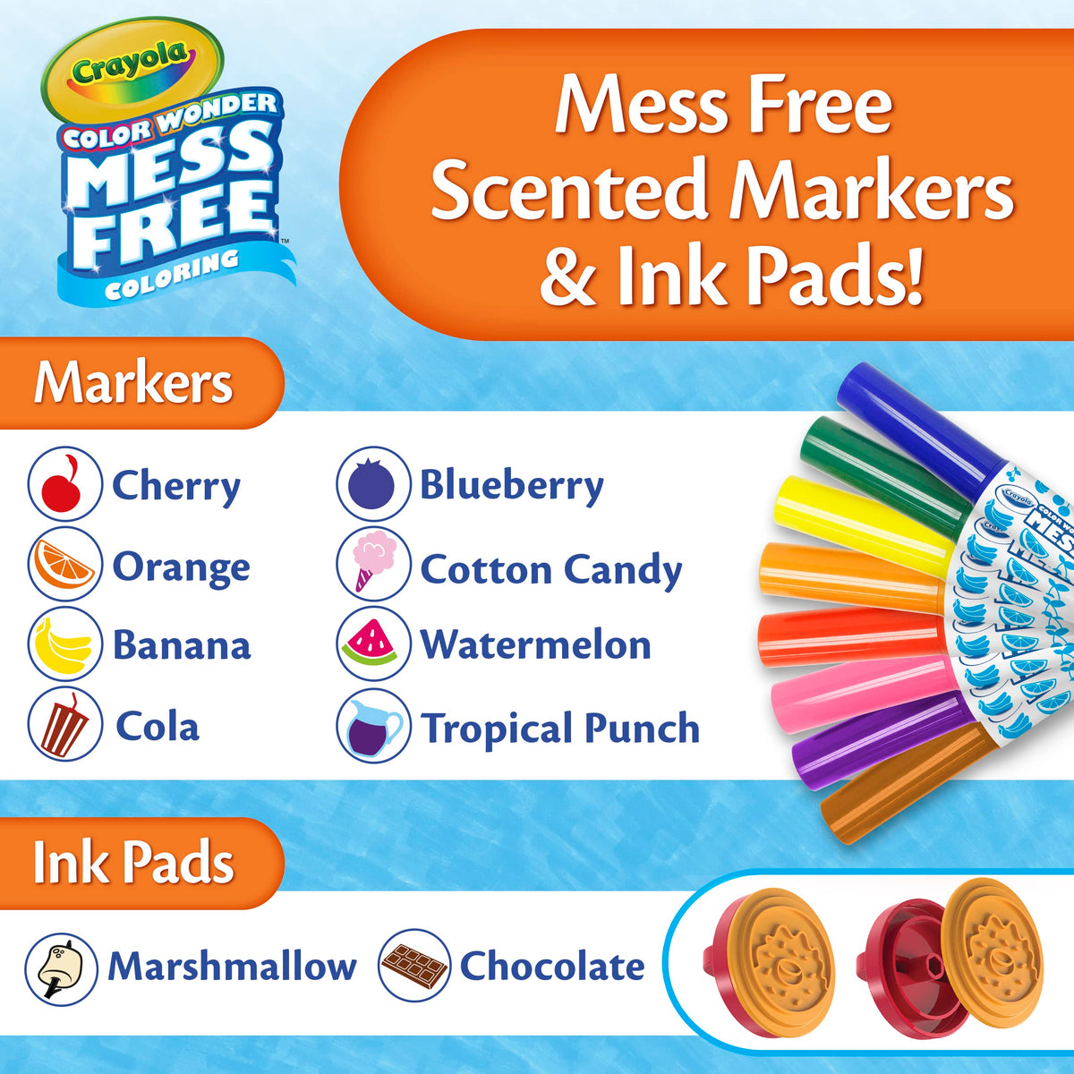 Crayola Color Wonder scented mini markers add vibrant color on mess-free paper.