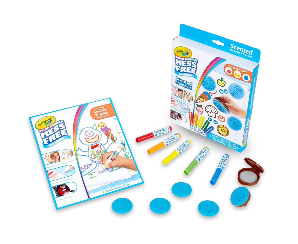 Crayola Color Wonder scented stamps enabling imaginative designs on Color Wonder paper