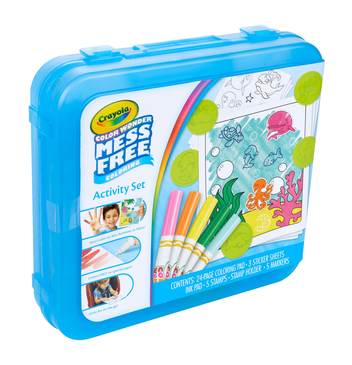 Crayola Color Wonder travel kit combines pages, markers, and stamps for portable fun