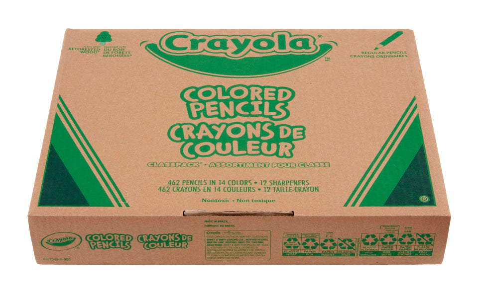 Crayola Colored Pencil Classpack 462ct neatly organized by color for classroom projects