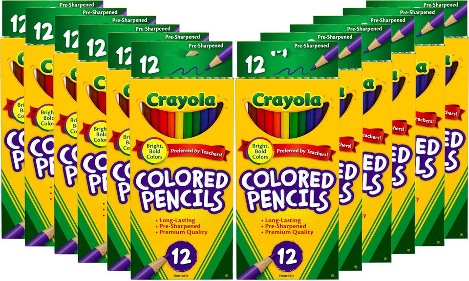 Crayola colored pencils bulk 12-pack delivering vibrant colors for classroom and home art projects.