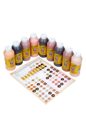 Crayola Colors of the World paints arranged for diverse art activities in a classroom