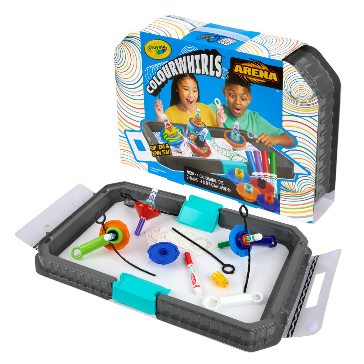 Crayola Colourwhirls Arena Set shown for four-player battles and spiral art.