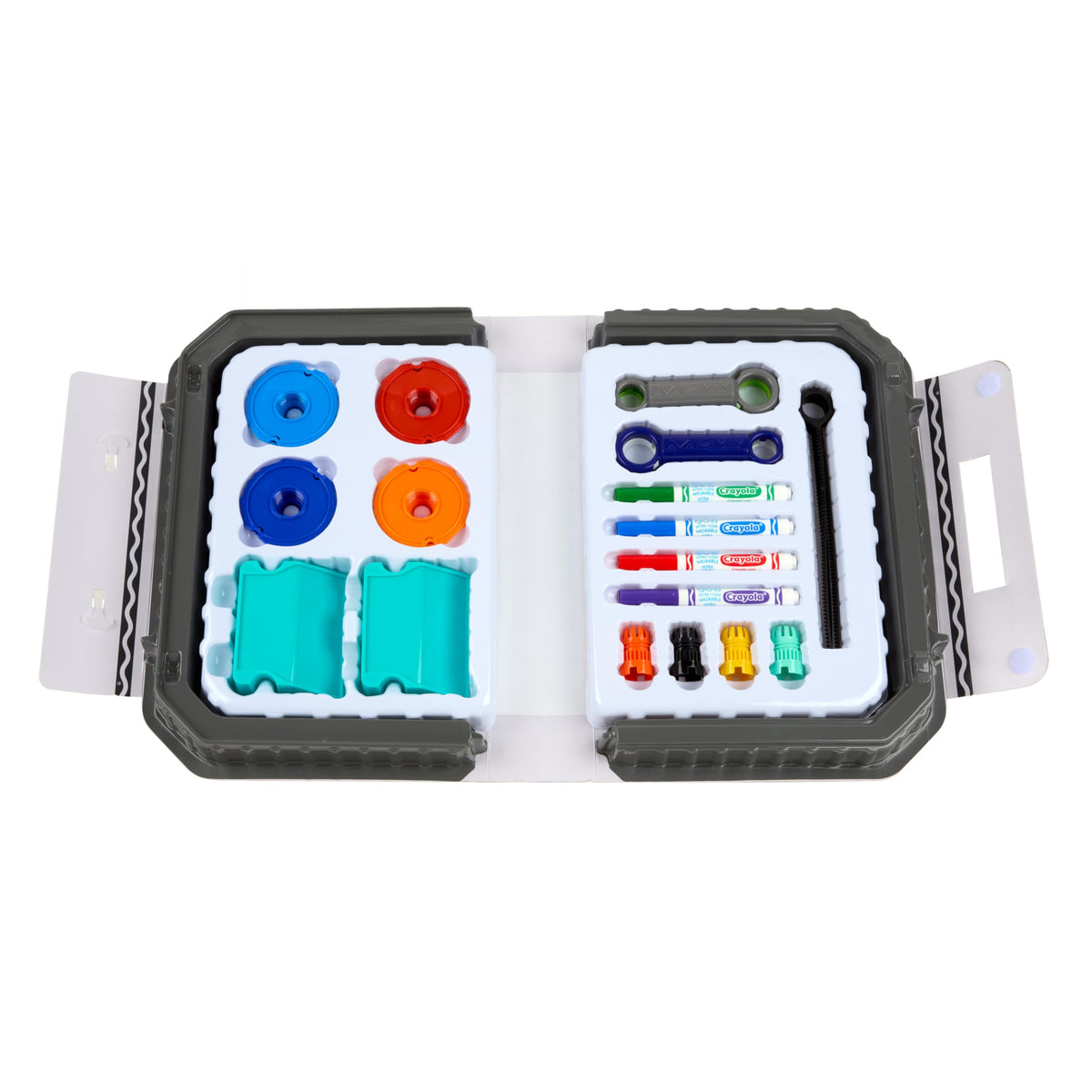 Crayola Colourwhirls washable art surface simplifies cleanup after play.