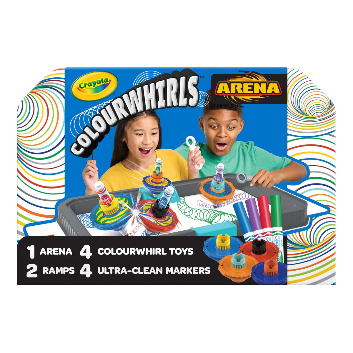 Crayola Colourwhirls ramps add speed and dramatic spins for creative play.