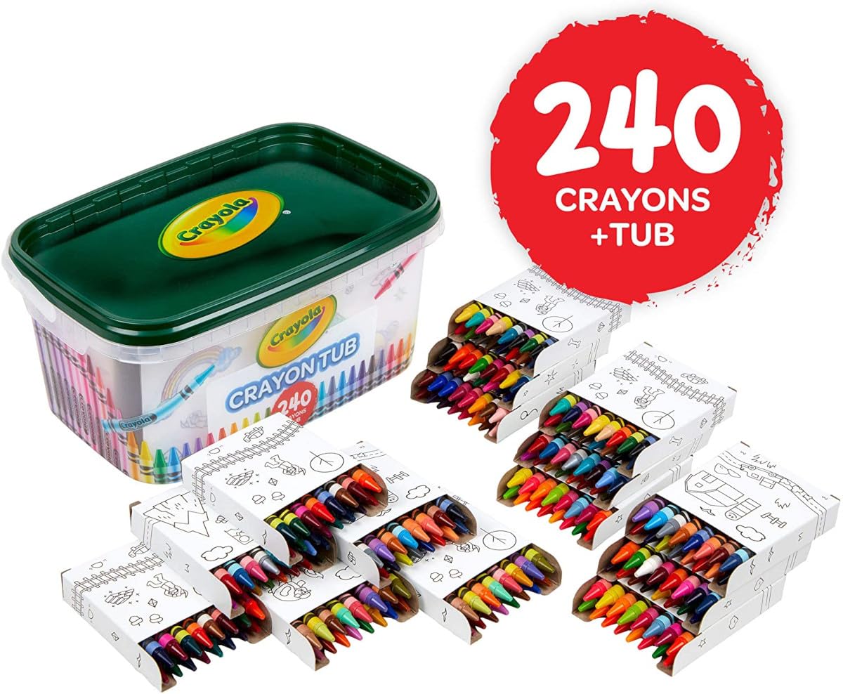 Bright color splash display from the Crayola 240ct tub for classroom projects