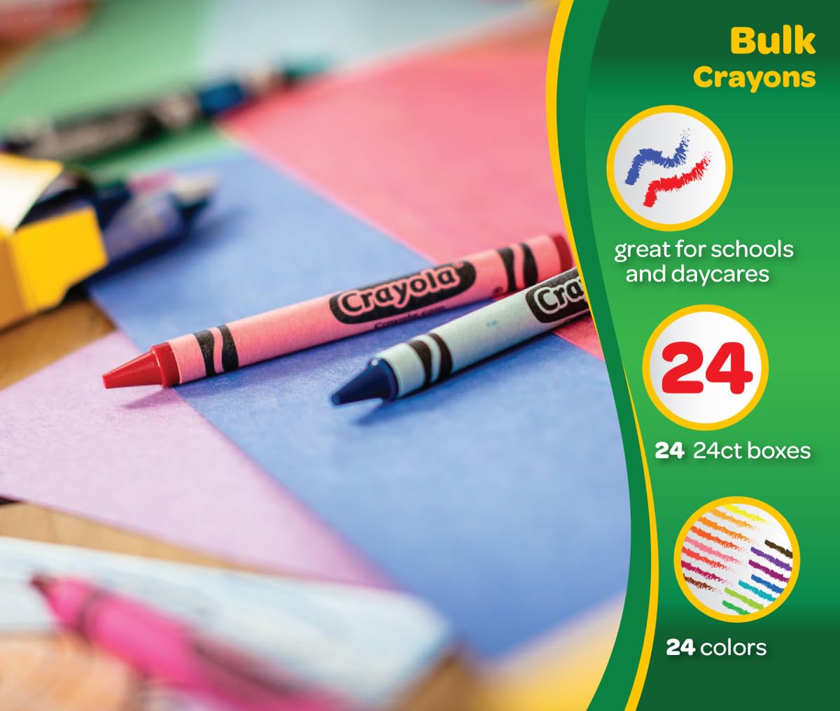 Crayola crayons wrapped for durability in daily classroom use