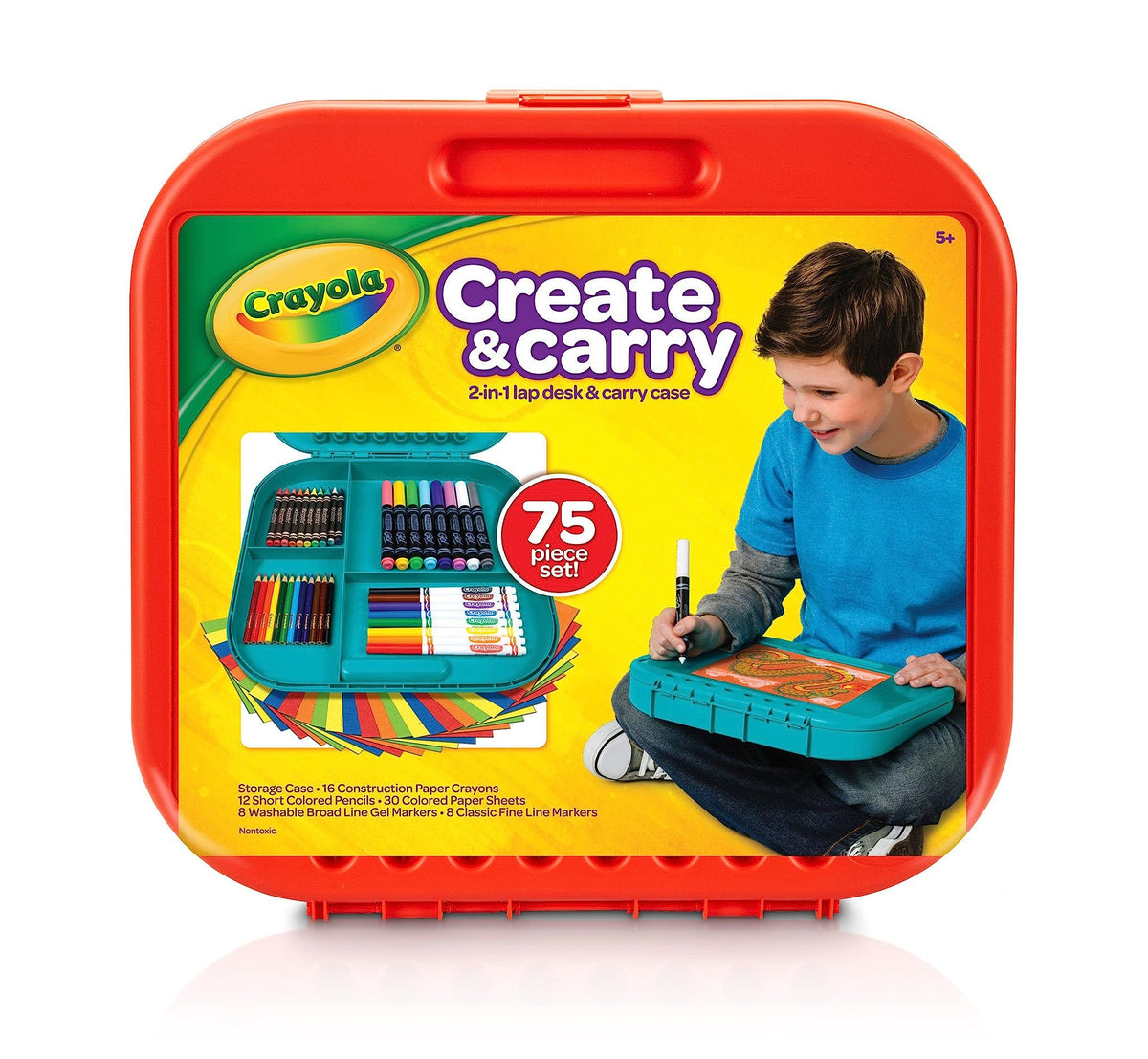 Crayola Create & Carry kit with open case, organized on-the-go art supplies for kids.