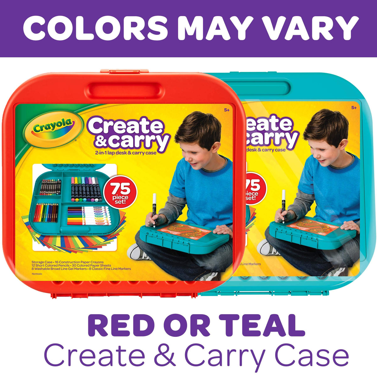 Crayola Create & Carry kit, compact travel art set for kids.