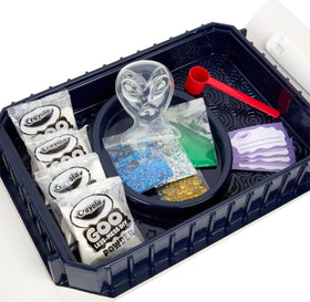 Crayola Galactic Goo alien slime display showcases finished creations.