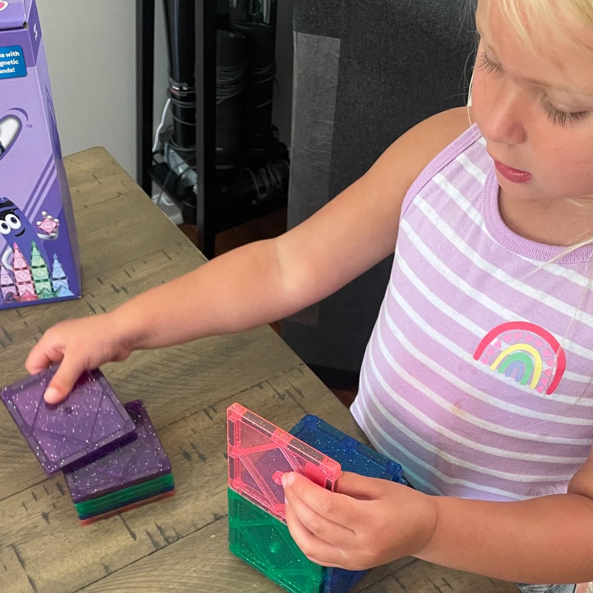 Crayola Glitter Magnetic Tiles promote color and shape exploration for budding builders