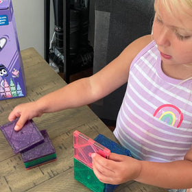 Crayola Glitter Magnetic Tiles promote color and shape exploration for budding builders