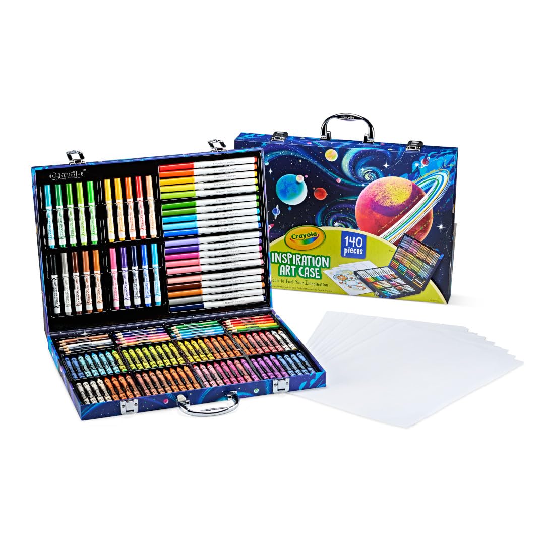 Crayola Inspiration Art Case open top view, space theme, ideal for organized creative sessions.