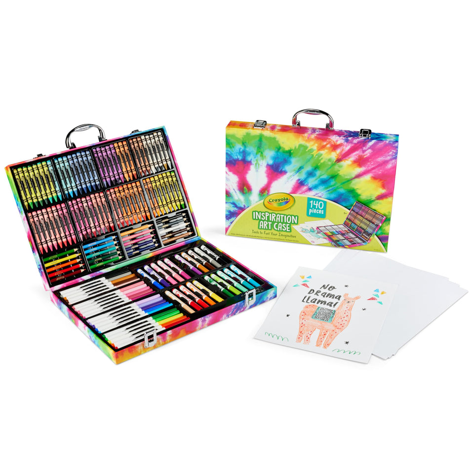 Crayola Inspiration Art Case Tie-Dye open with organized art supplies for on-the-go creativity.