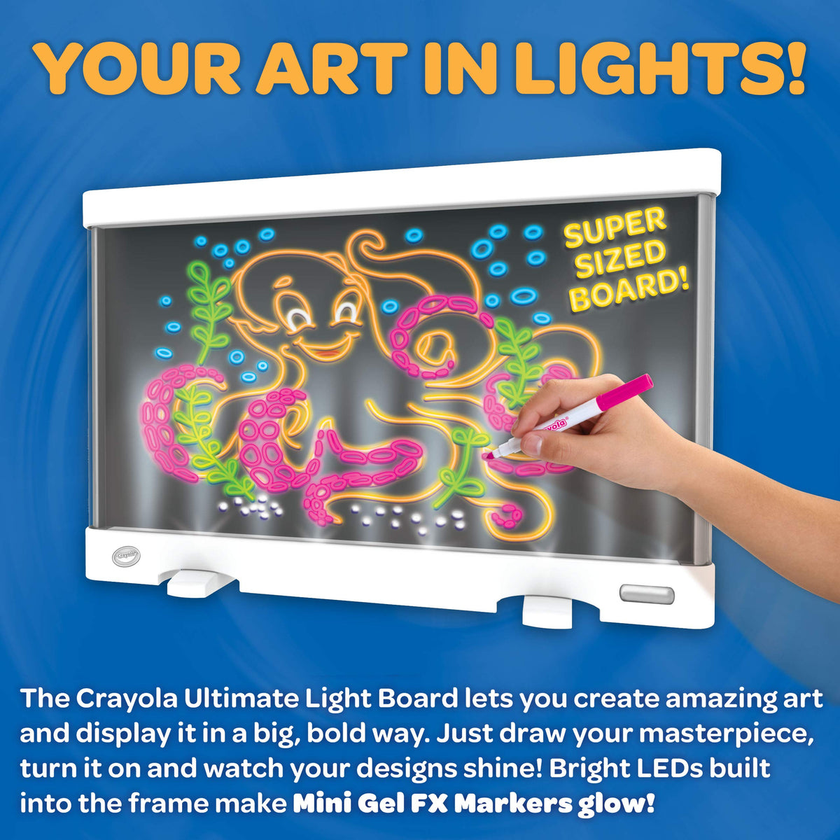 Built-in kickstand keeps Crayola Light Board at a comfortable angle