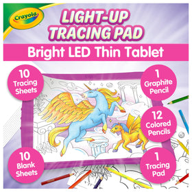 Crayola Light-Up Tracing Pad Pink front view shows compact, kid-friendly design for on-the-go creativity.