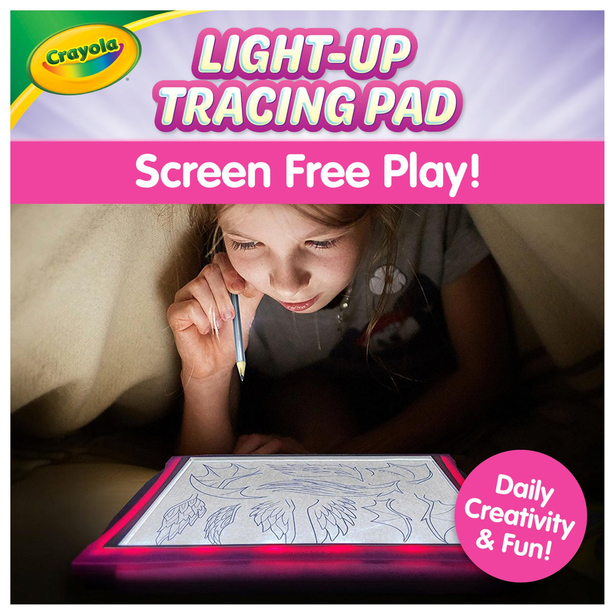 Crayola Light-Up Tracing Pad Pink lights on for clear, precise tracing.