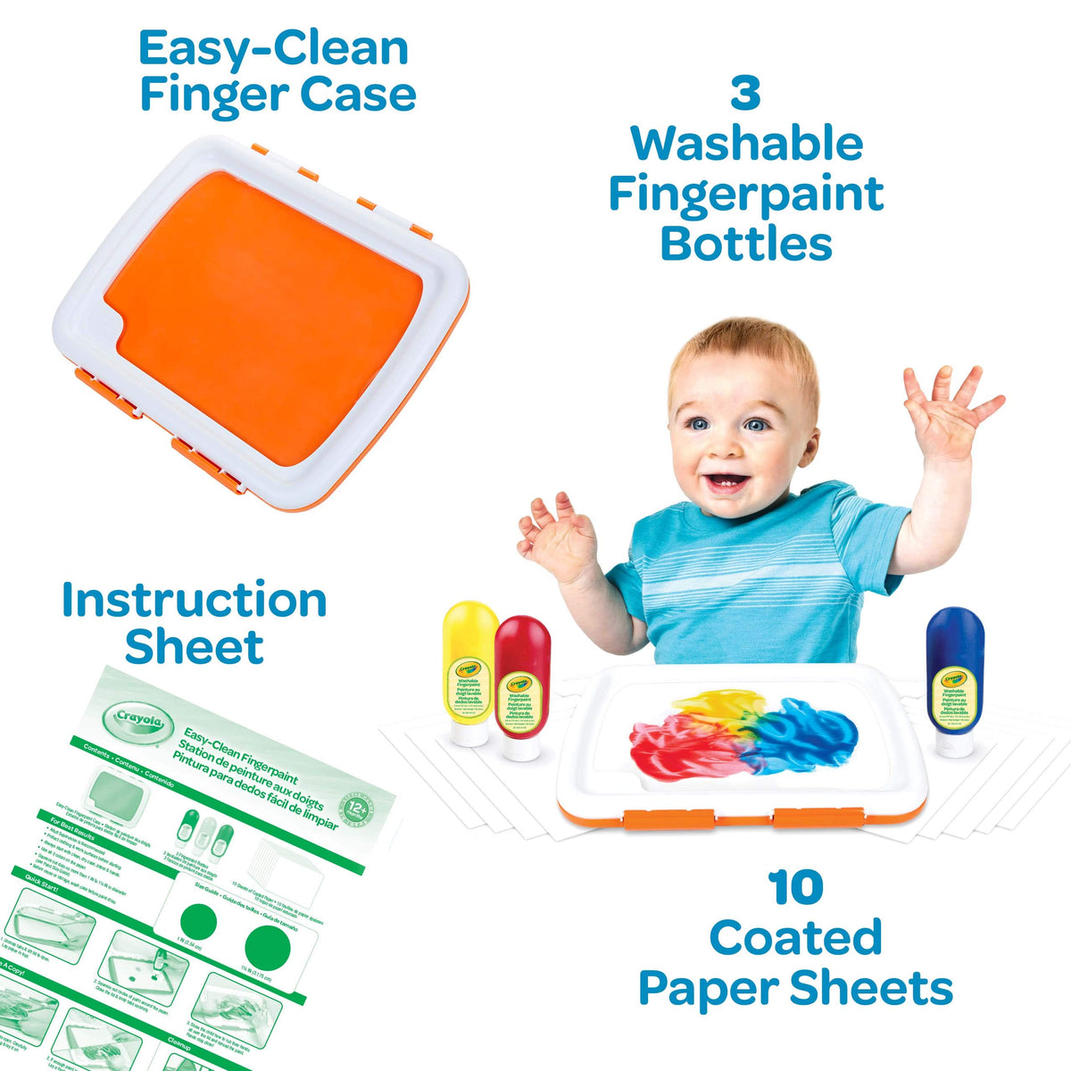 Crayola finger paint bottles in Red, Blue, Yellow for bold color play and easy cleanup
