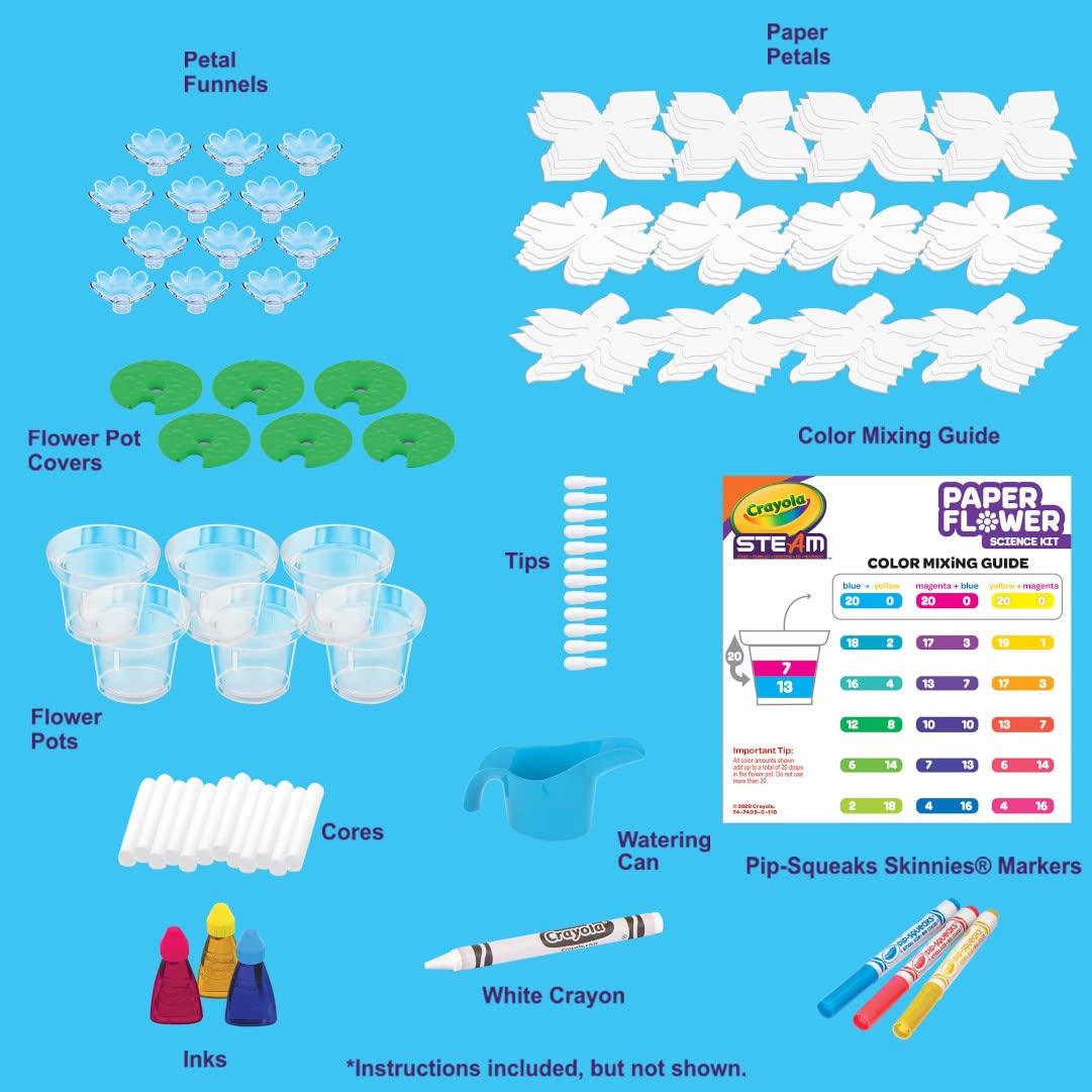 Crayola Paper Flower Science Kit showing color-changing flowers in progress