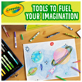 Crayola pencils, 20 short, neatly stored for precise drawing.