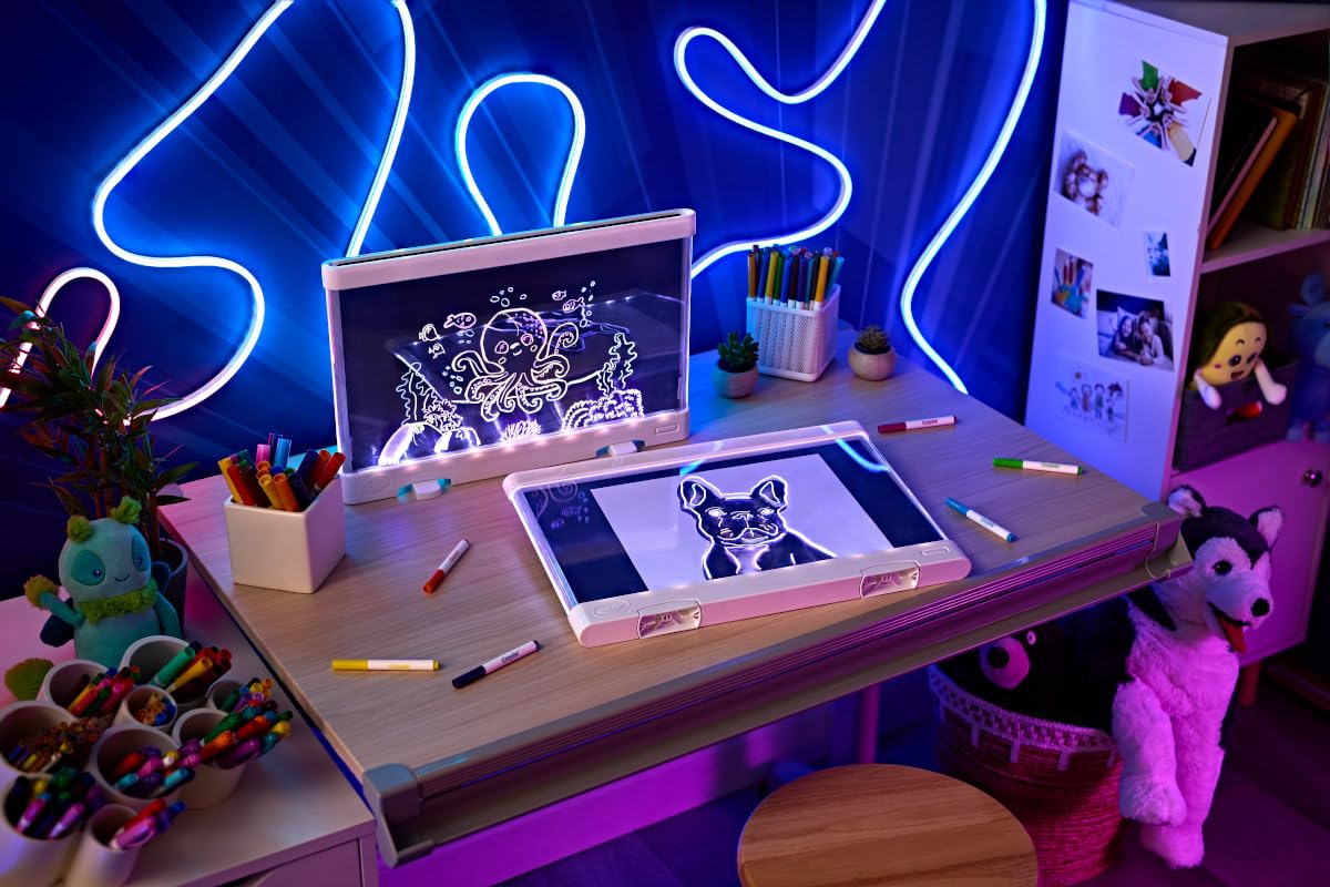 Reusable drawing surface of Crayola Light Board wipes clean for new art