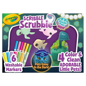 Crayola Scribble Scrubbie Glow Lagoon Pets with four glow pets ready for coloring play