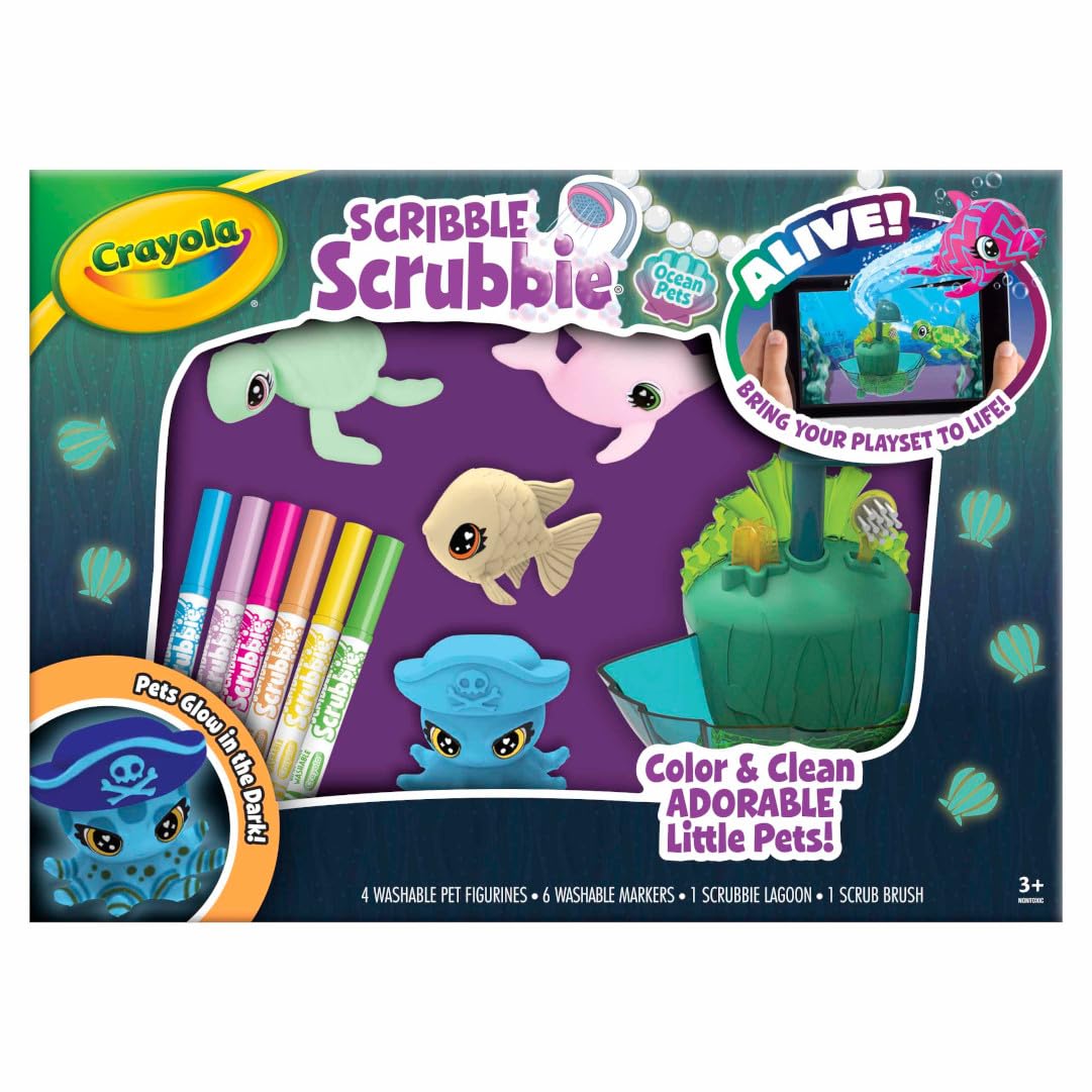 Crayola Scribble Scrubbie Glow Pets collection showing four sea creatures