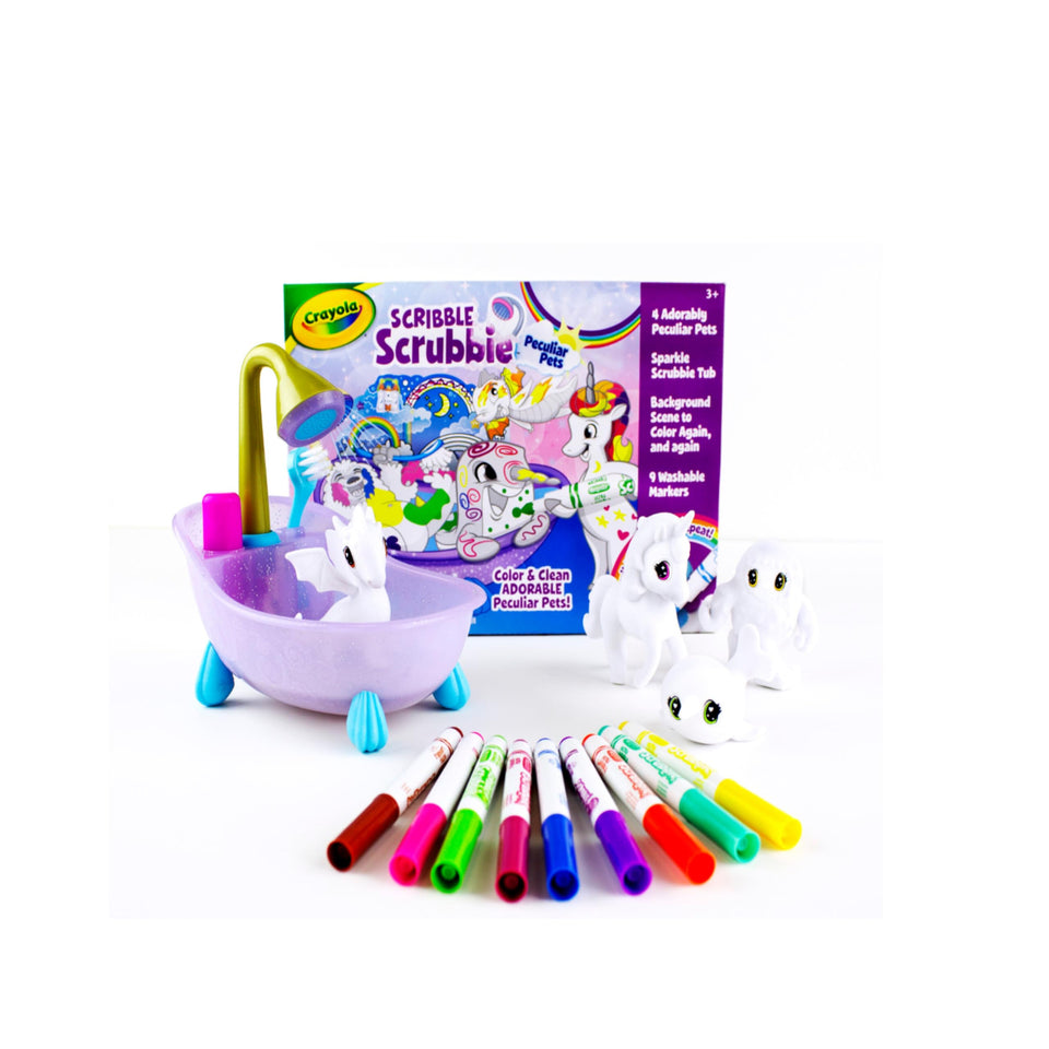 Crayola Scribble Scrubbie Peculiar Pets Dragon with scrub tub for mess-free coloring adventures.