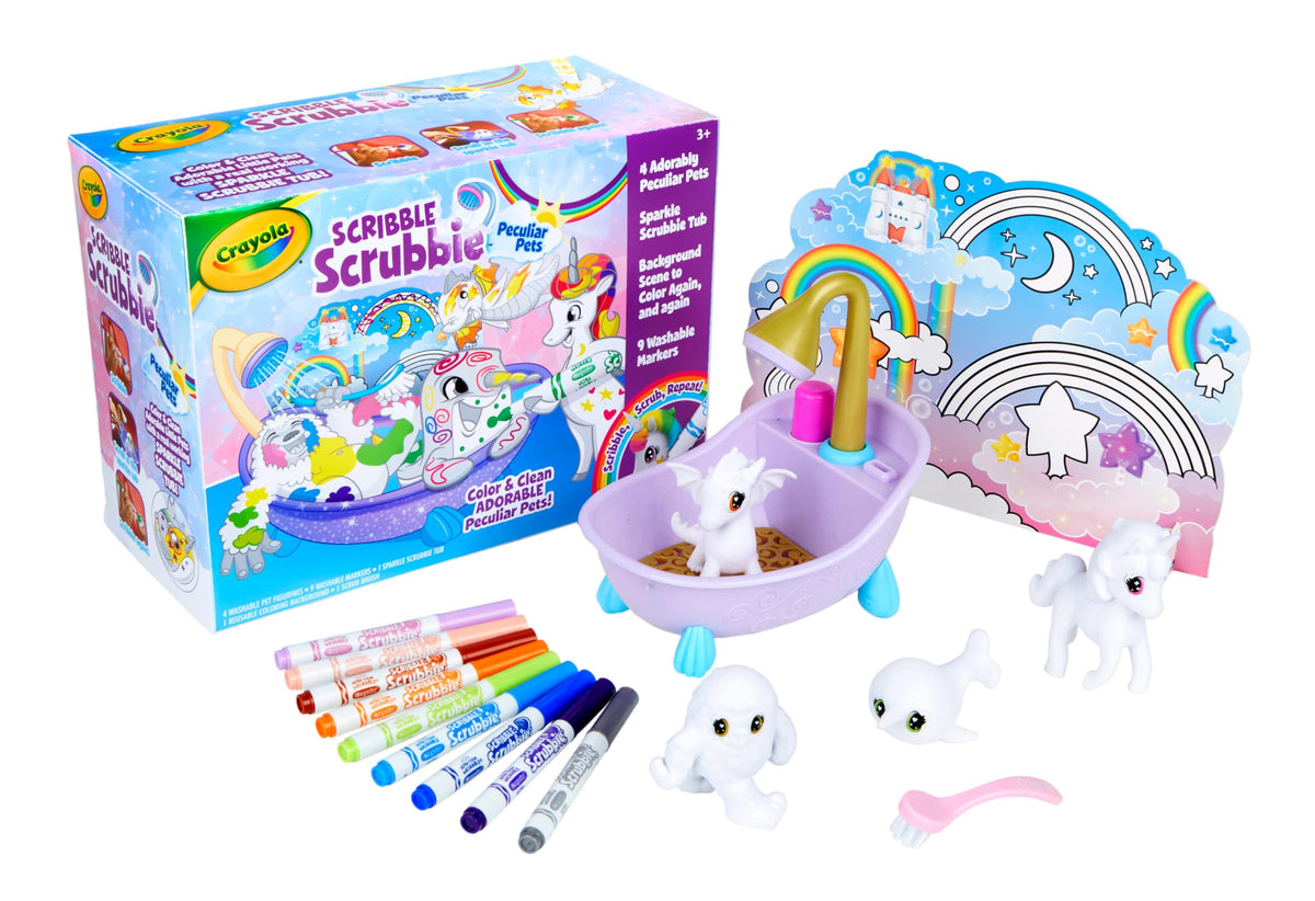 Crayola Scribble Scrubbie Peculiar Pets Narwhal ready to color and wash for repeat fun.