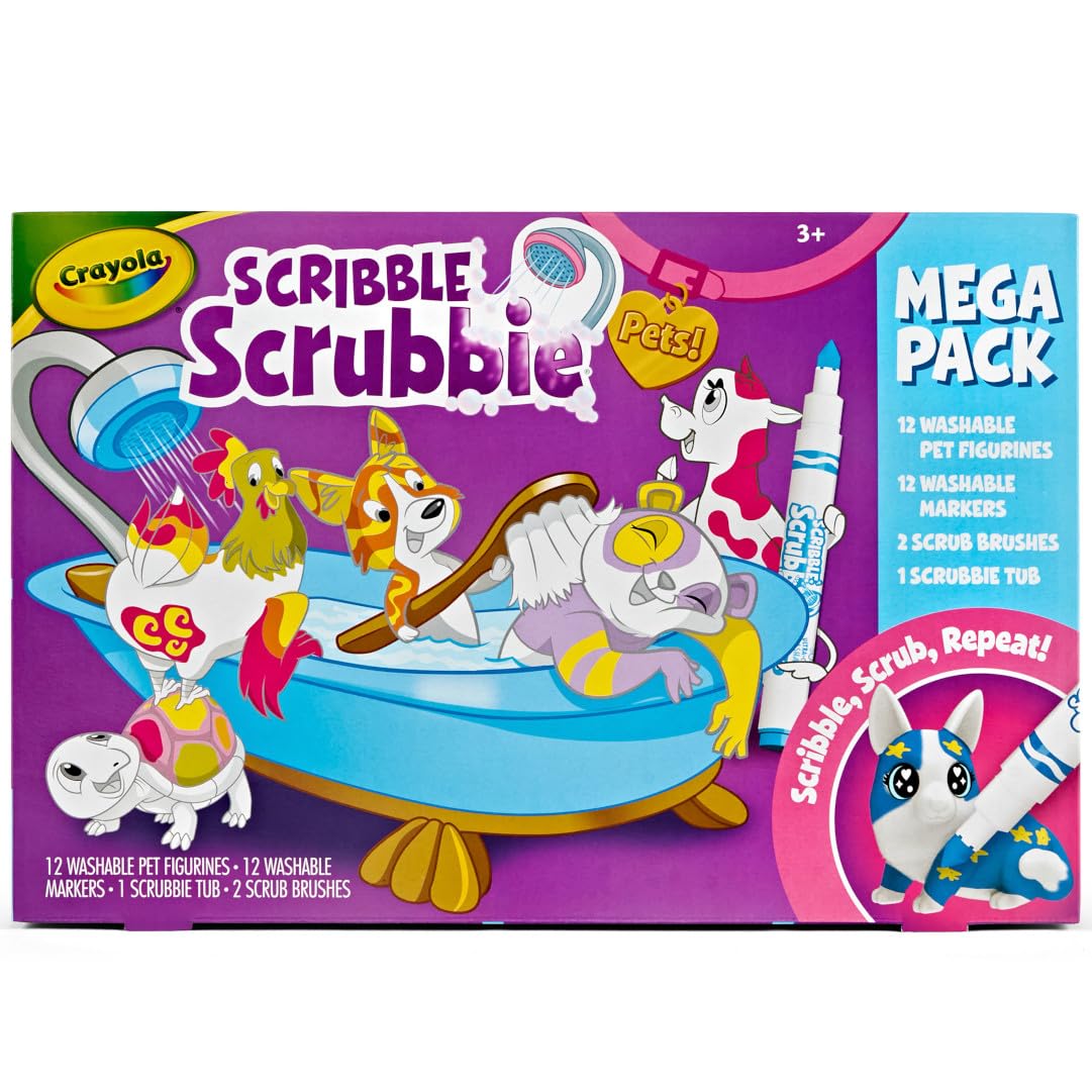 Crayola Scribble Scrubbie Pets Mega Pack with 12 figures for creative play and color.
