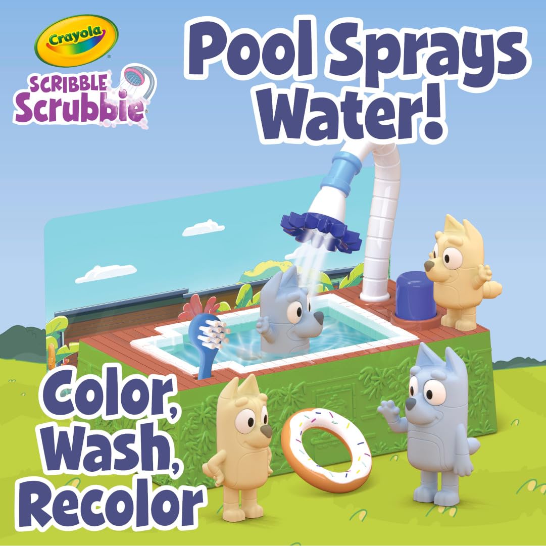 Crayola Scribble Scrubbies Bluey markers highlight customizable fur designs.