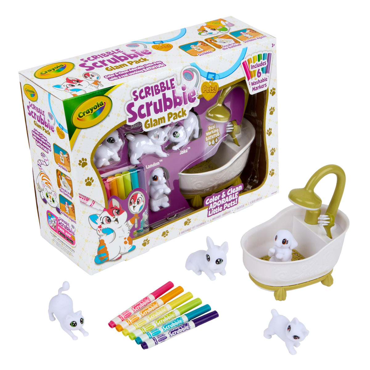 Crayola Scribble Scrubbies Glam Pack bathtub scene for coloring and washing pets