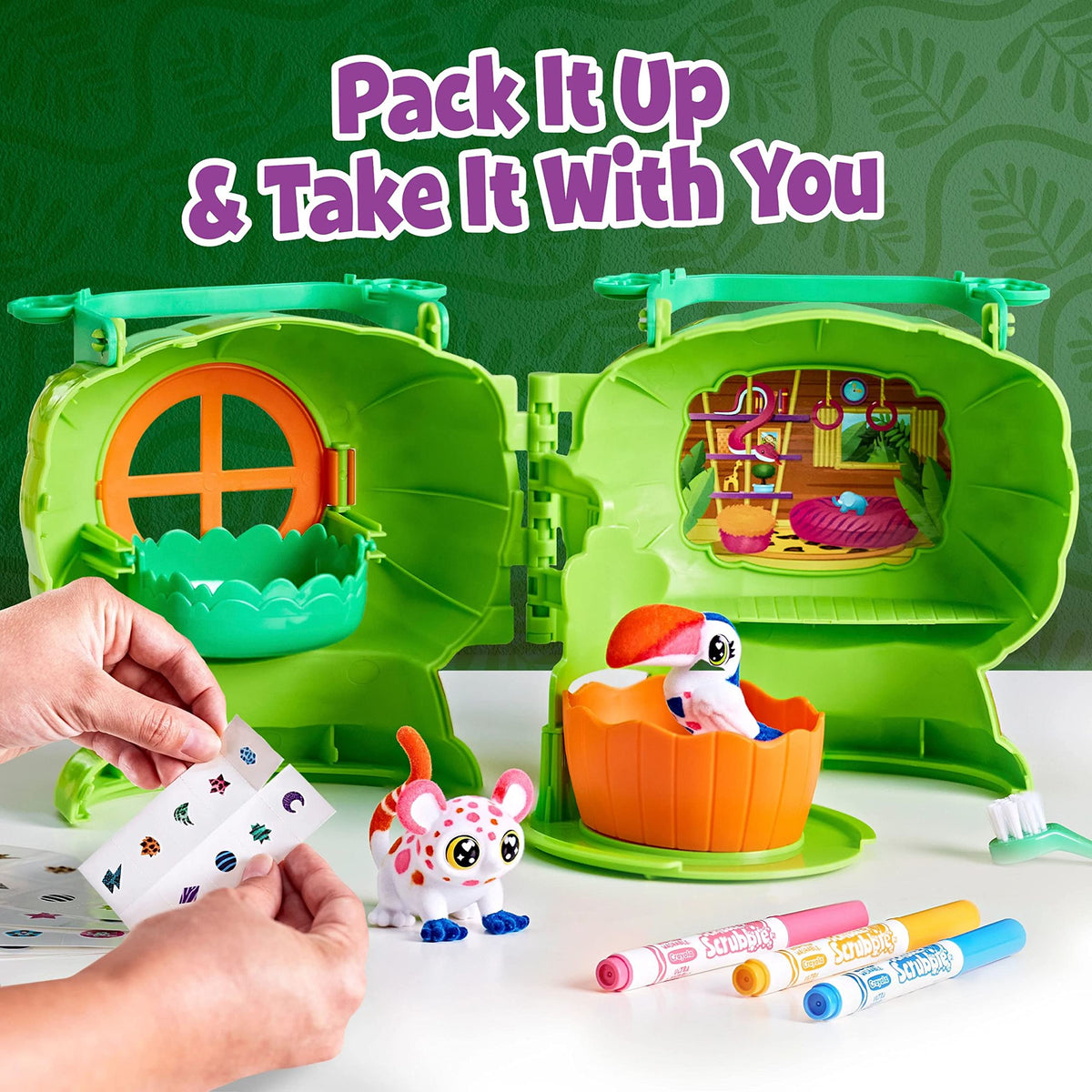 Crayola Scribble Scrubbies treehouse playset invites creative adventures anywhere.