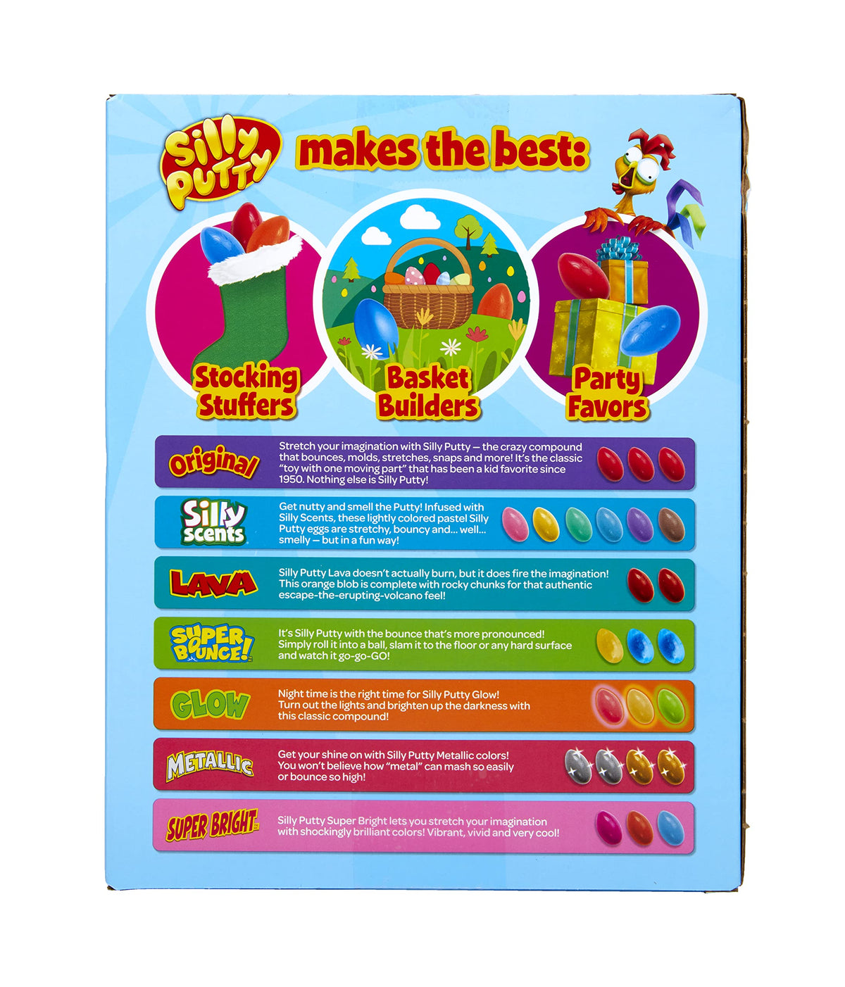 Crayola Silly Putty 24-egg pack showing varied varieties for sharing