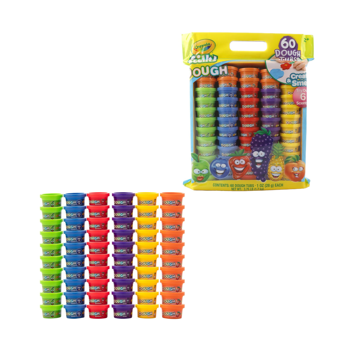 Crayola Silly Scents Dough with squishy texture encourages fine motor play.