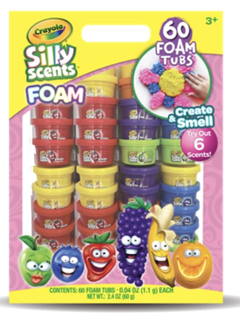 Crayola Silly Scents foam tub blue with blueberry scent for sensory fun.