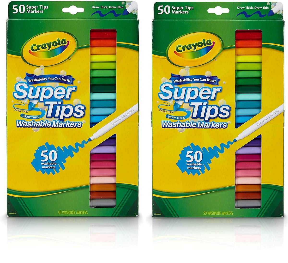 Crayola Super Tips markers showcase a bright color variety in a 50-marker set for vibrant art.
