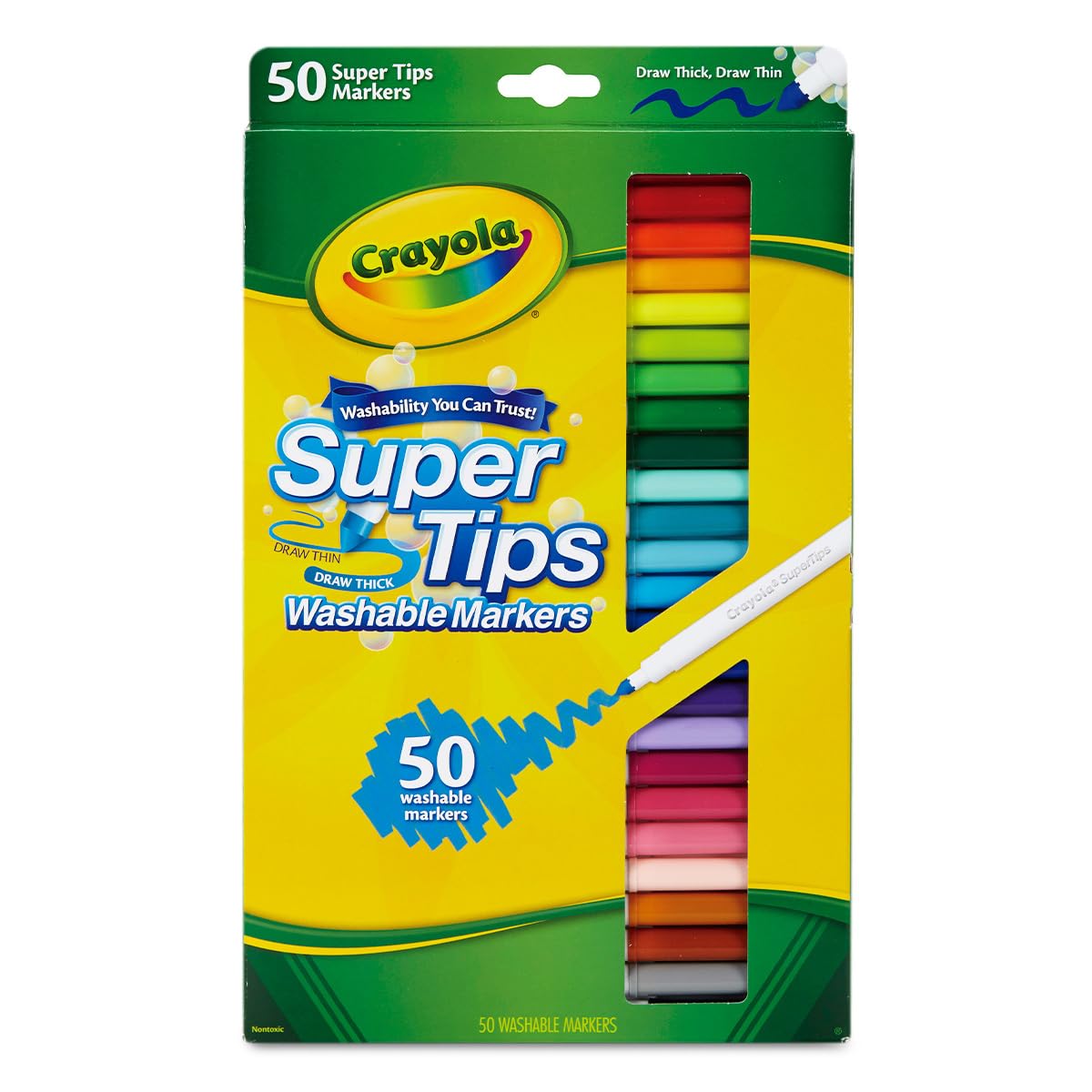 50-color scented assortment includes cherry and burnt marshmallow for sensory drawing.