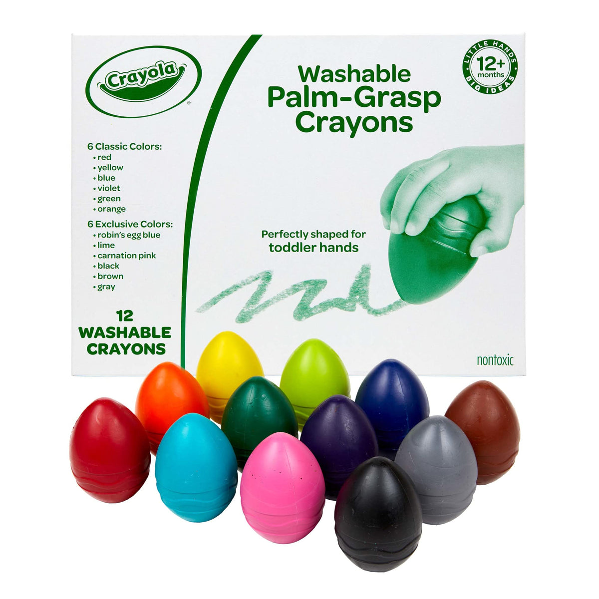 Crayola toddler egg crayons 12ct with large grips, easy coloring and washable.