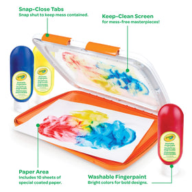 Crayola toddler-friendly finger painting scene highlighting hands-on color play